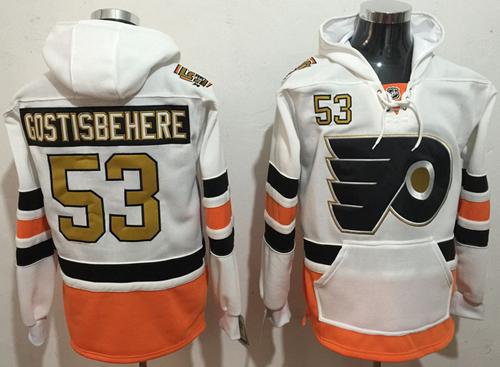 Flyers #53 Shayne Gostisbehere White 3rd Name & Number Pullover NHL Hoodie - Click Image to Close